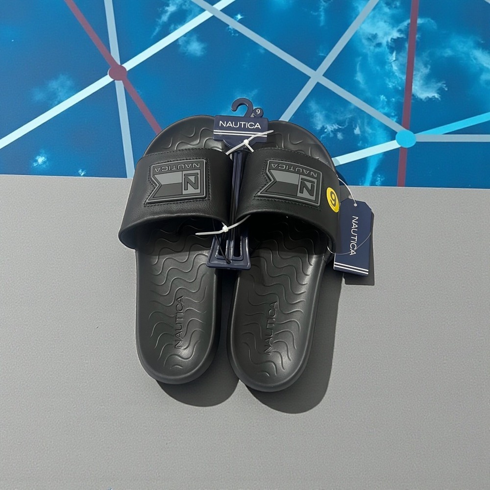 Nautica Men's Black Slide Sandals Size 9 Pool Beach Comfort - Picture 8 of 10